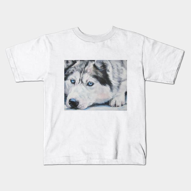 Siberian Husky Fine Art Painting Kids T-Shirt by LASHEPARD